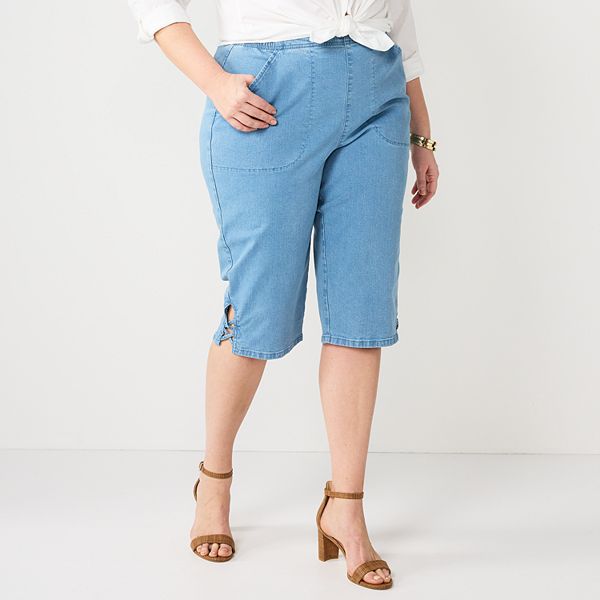 Plus Size Croft & Barrow® Lattice-Hem Pull-On Mid-Rise Skimmer Jeans