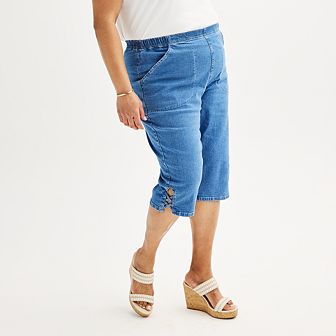 Plus Size Croft & Barrow® Lattice-Hem Pull-On Mid-Rise Skimmer Jeans