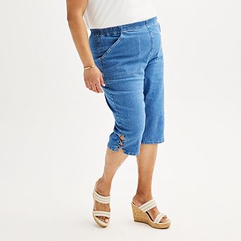 Plus Size Croft & Barrow® Lattice-Hem Pull-On Mid-Rise Skimmer Jeans