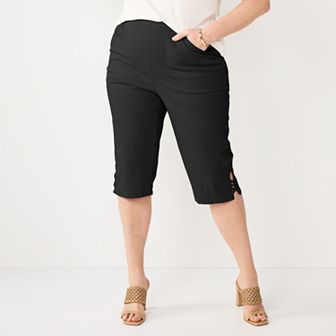 Plus Size Croft & Barrow® Lattice-Hem Pull-On Mid-Rise Skimmer Jeans
