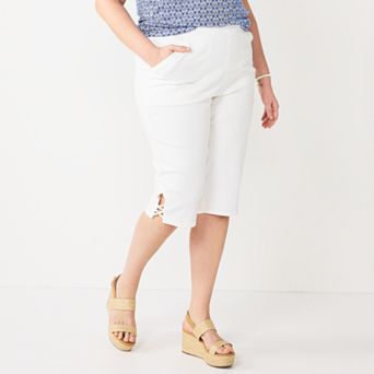 Plus Size Croft & Barrow® Lattice-Hem Pull-On Mid-Rise Skimmer Jeans