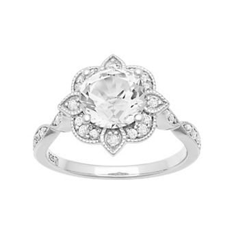 Love Always Sterling Silver Lab-Created White Sapphire Halo Ring