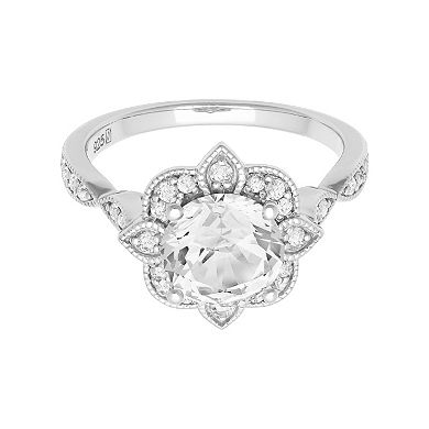 Love Always Sterling Silver Lab-Created White Sapphire Halo Ring