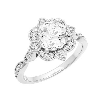 Love Always Sterling Silver Lab-Created White Sapphire Halo Ring