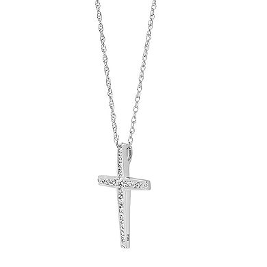 Love Always Sterling Silver Lab-Created White Sapphire Cross Pendant Necklace