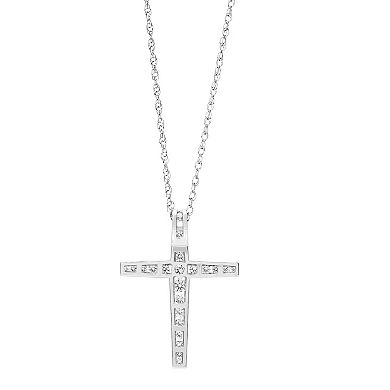 Love Always Sterling Silver Lab-Created White Sapphire Cross Pendant Necklace
