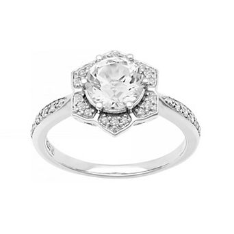 Love Always Sterling Silver Lab-Created White Sapphire & 1/6 Carat T.W. Diamond Floral Ring