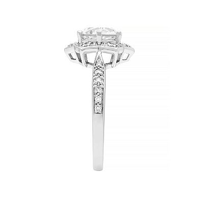 Love Always Sterling Silver Lab-Created White Sapphire & 1/6 Carat T.W. Diamond Floral Ring