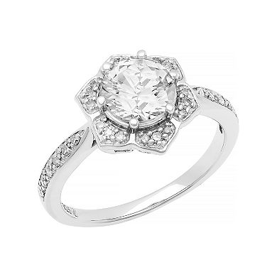 Love Always Sterling Silver Lab-Created White Sapphire & 1/6 Carat T.W. Diamond Floral Ring