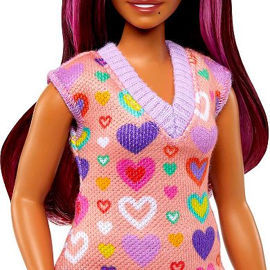 Barbie Fashionistas Doll #207 with Pink-Streaked Hair & Heart Dress