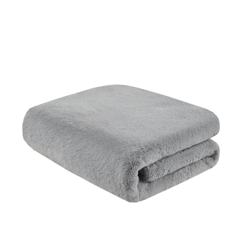 Madison Park Bristol Cozy & Warm Solid Premium Faux Fur Throw Blanket, Grey