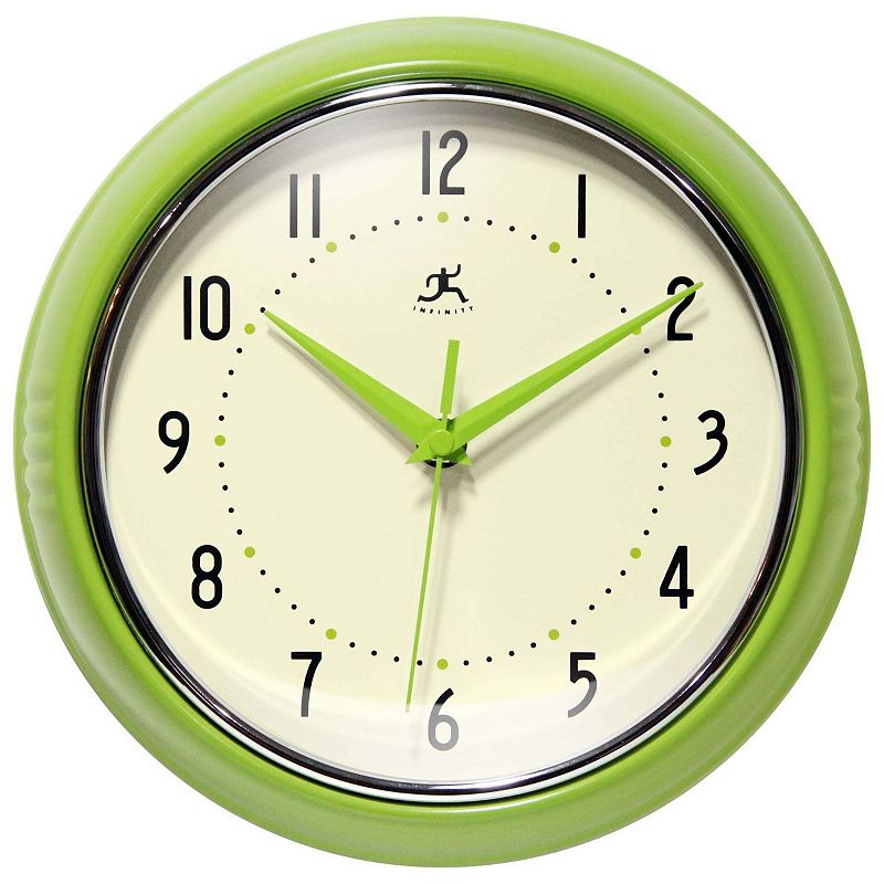 Infinity Instruments Retro Round Wall Clock, Apple Green