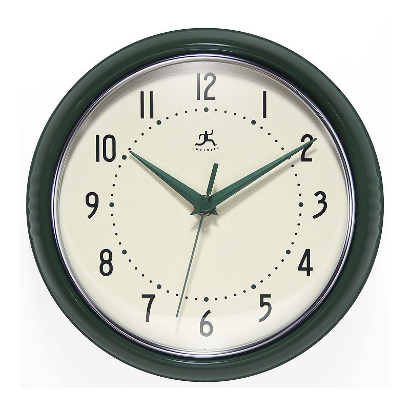 Infinity Instruments Retro Round Wall Clock, Hunter Green