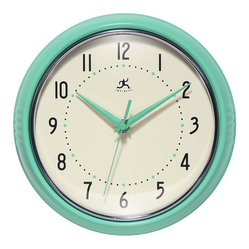 Infinity Instruments Vintage Round Wall Clock, Mint Green