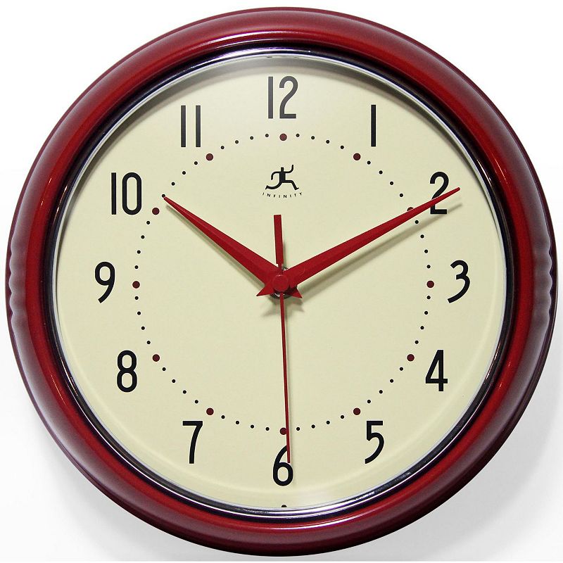 Infinity Instruments Round Silent Red Retro Indoor Wall Clock