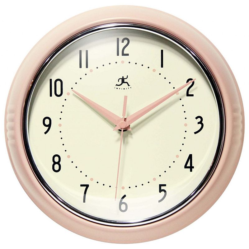 Infinity Instruments Retro Round Wall Clock, Pink Blush