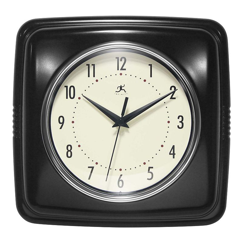 Infinity Instruments Retro Square Wall Clock, Black