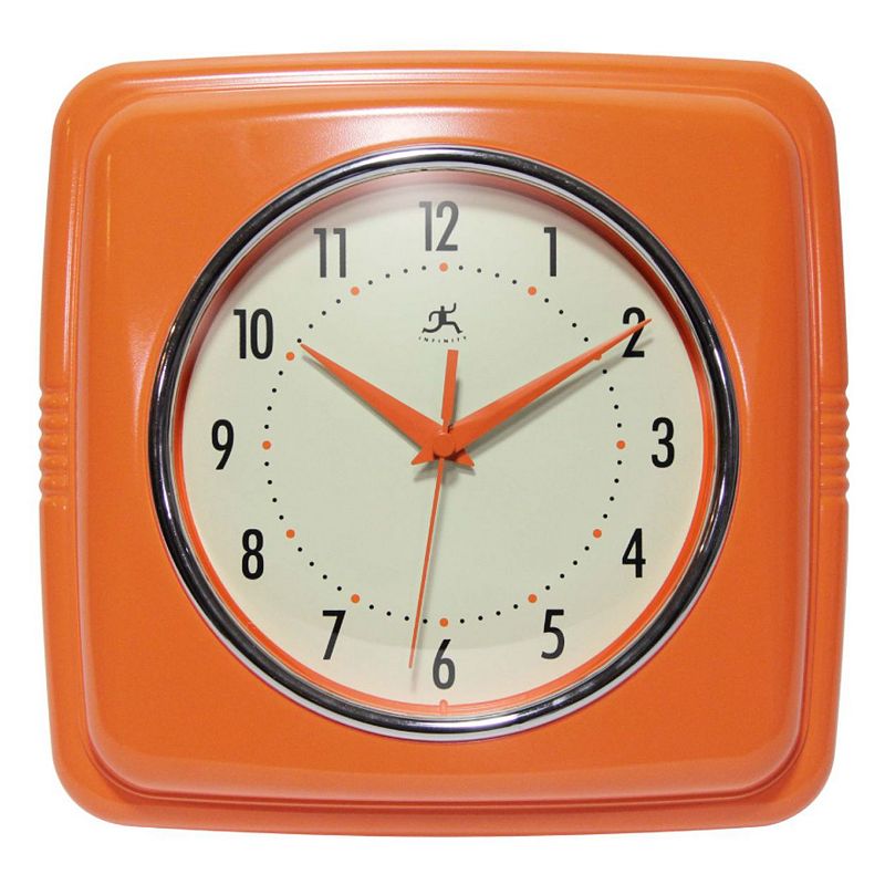 Infinity Instruments Retro Square Wall Clock, Orange