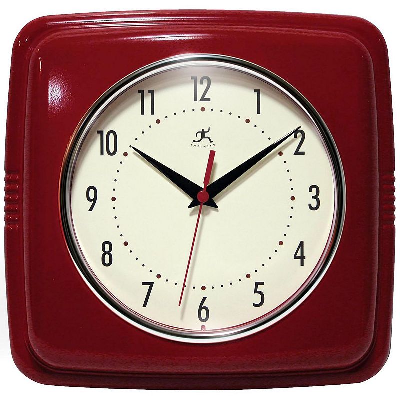Infinity Instruments Retro Square Wall Clock, Red