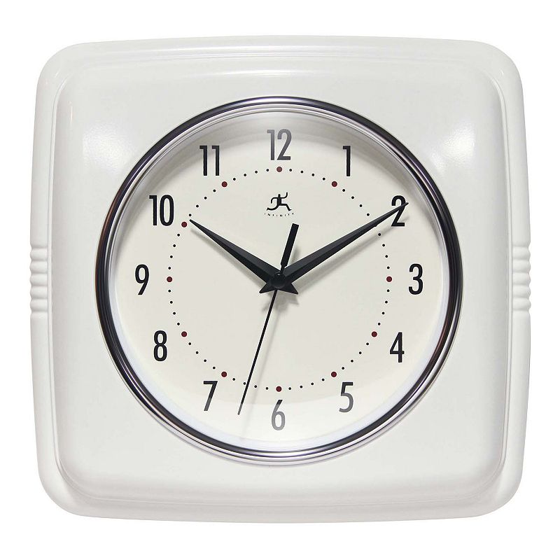 Infinity Instruments Retro Square Wall Clock, White