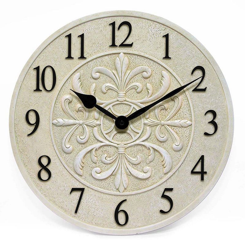Infinity Instruments Fleur Outdoor Round Wall Clock, White