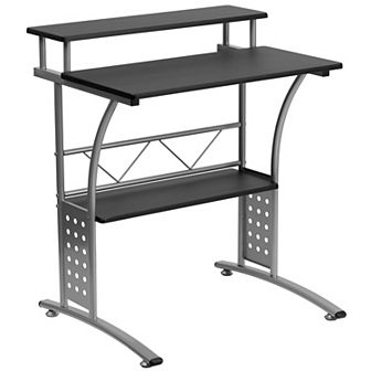 Emma and Oliver Rustic Walnut Computer Desk with Top and Lower Storage Shelves