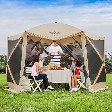 Hike Crew 6-Panel Pop-Up Screen House Gazebo 140"x140" UV Resistant, Fits 9 People, Instant Setup