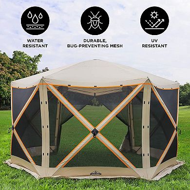 Hike Crew 6-Panel Pop-Up Screen House Gazebo 140"x140" UV Resistant, Fits 9 People, Instant Setup