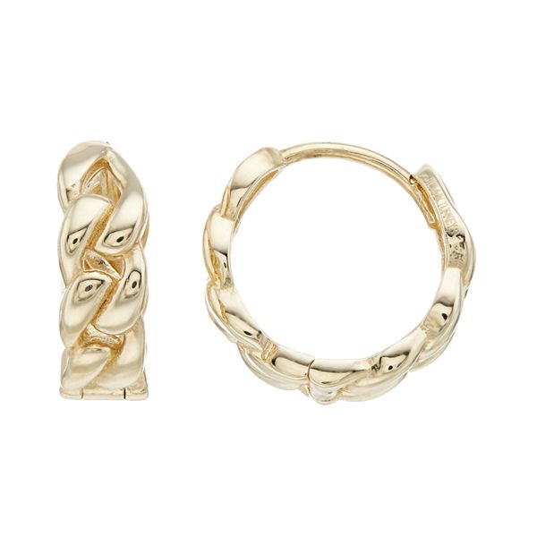 14k Gold Braided Huggie Hoop Earrings