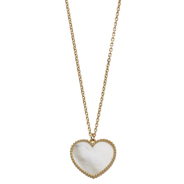 ★PEARLY MORE★ Mother of Pearl Heart Pendant Daily Necklace Valentine's Day 14K Gold Dipped Mother of Pearl Heart