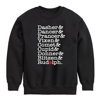 Boys 8-20 Christmas Reindeeer Names Fleece Graphic Top