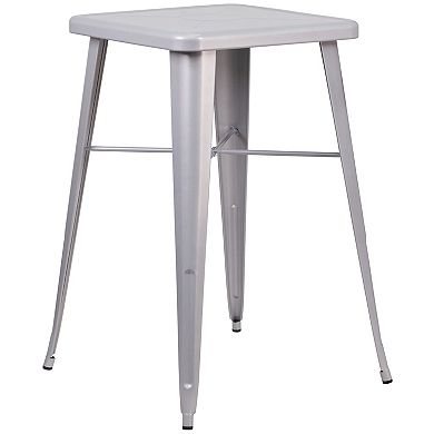 Emma and Oliver Commercial 23.75SQ Yellow Metal Indoor-Outdoor Bar Table Set-2 Stools-Backs