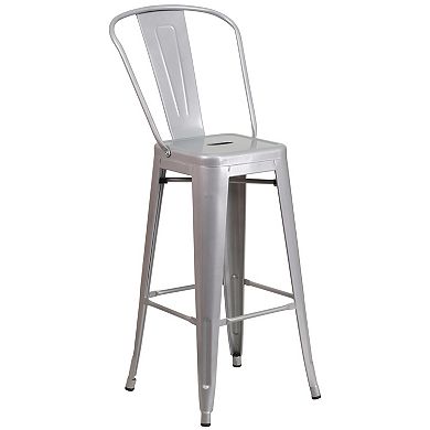 Emma and Oliver Commercial 23.75SQ Yellow Metal Indoor-Outdoor Bar Table Set-2 Stools-Backs