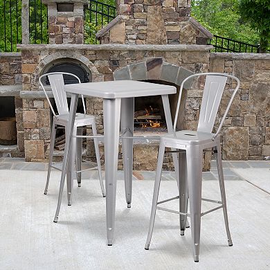 Emma and Oliver Commercial 23.75SQ Yellow Metal Indoor-Outdoor Bar Table Set-2 Stools-Backs