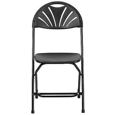 Emma and Oliver 2 Pack 650 lb. Capacity Black Plastic Fan Back Folding Chair