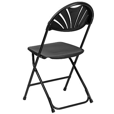 Emma and Oliver 2 Pack 650 lb. Capacity Black Plastic Fan Back Folding Chair