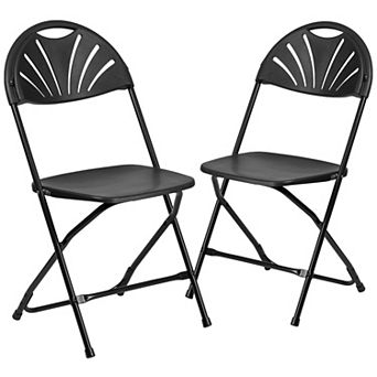 Emma and Oliver 2 Pack 650 lb. Capacity Charcoal Plastic Fan Back Folding Chair