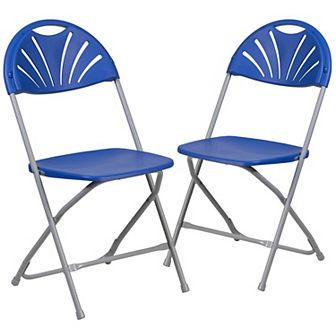Emma and Oliver 2 Pack 650 lb. Capacity Charcoal Plastic Fan Back Folding Chair