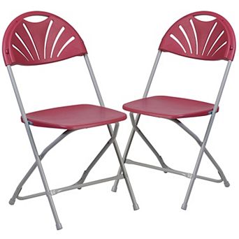 Emma and Oliver 2 Pack 650 lb. Capacity Charcoal Plastic Fan Back Folding Chair