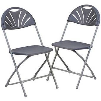 Emma and Oliver 2 Pack 650 lb. Capacity Charcoal Plastic Fan Back Folding Chair