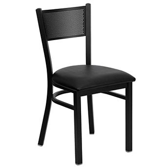 Emma and Oliver Black Grid Back Metal Restaurant Chair - Cherry Wood Seat
