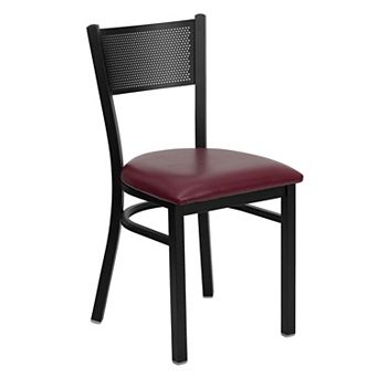 Emma and Oliver Black Grid Back Metal Restaurant Chair - Black Vinyl Seat