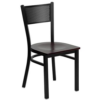 Emma and Oliver Black Grid Back Metal Restaurant Chair - Black Vinyl Seat
