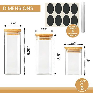 Berkware Square Food Storage Glass Jars with Covers, Set of 6