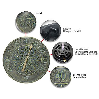 Infinity Instruments Fleur De Lis Round Outdoor Thermometer Wall Decor