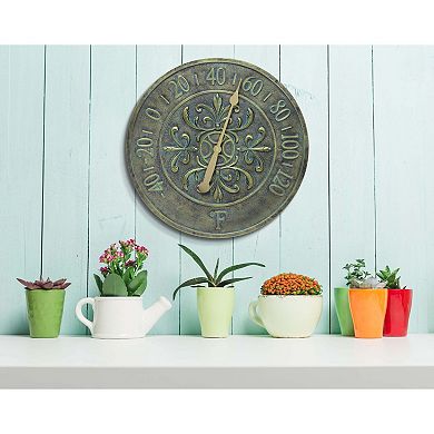 Infinity Instruments Fleur De Lis Round Outdoor Thermometer Wall Decor