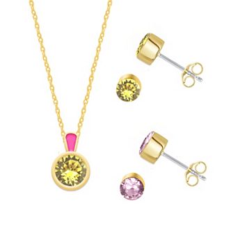 Royal Aura Pink Enamel & Stud Earring Duo Set