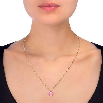 Royal Aura Gold Tone Pink Enamel & Crystal Orbital Pendant Necklace & Huggie Earrings Set