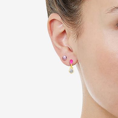 Royal Aura Gold Tone Pink Enamel & Crystal Pendant Necklace, Drop Earrings, & Stud Earrings Set