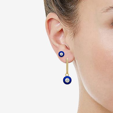 Royal Aura Gold Tone Blue Enamel & Crystal Drop Hoop Earrings & Stud Earrings Set